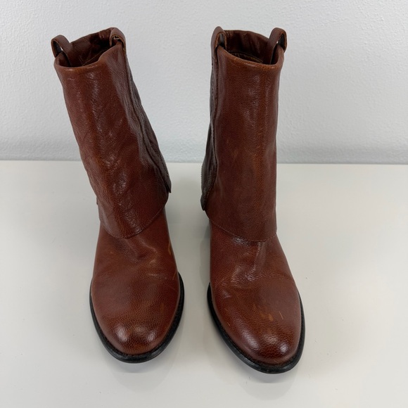 Franco Sarto Fold Over Almond Toe Brown Leather Cowgirl Ankle Boot 8M - Picture 3 of 11